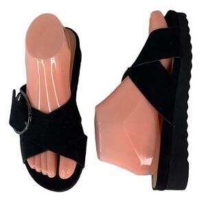 OYSHO CissCross Strap Platform Black Leather Summer Costal Sandals Sz 36/US 6